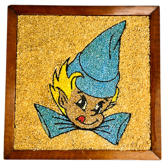 Unknown Other - Vintage Pixie Elf Pebble Art Mosaic Gravel Framed Wall Hanging Kitschy 13" x 13"